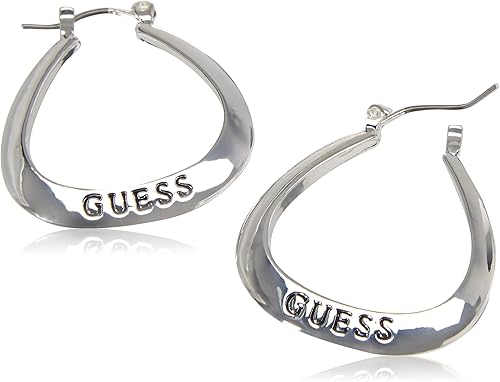 Vista 2 de GUESS Basic - Aretes de aro ovalados pequeños con logo