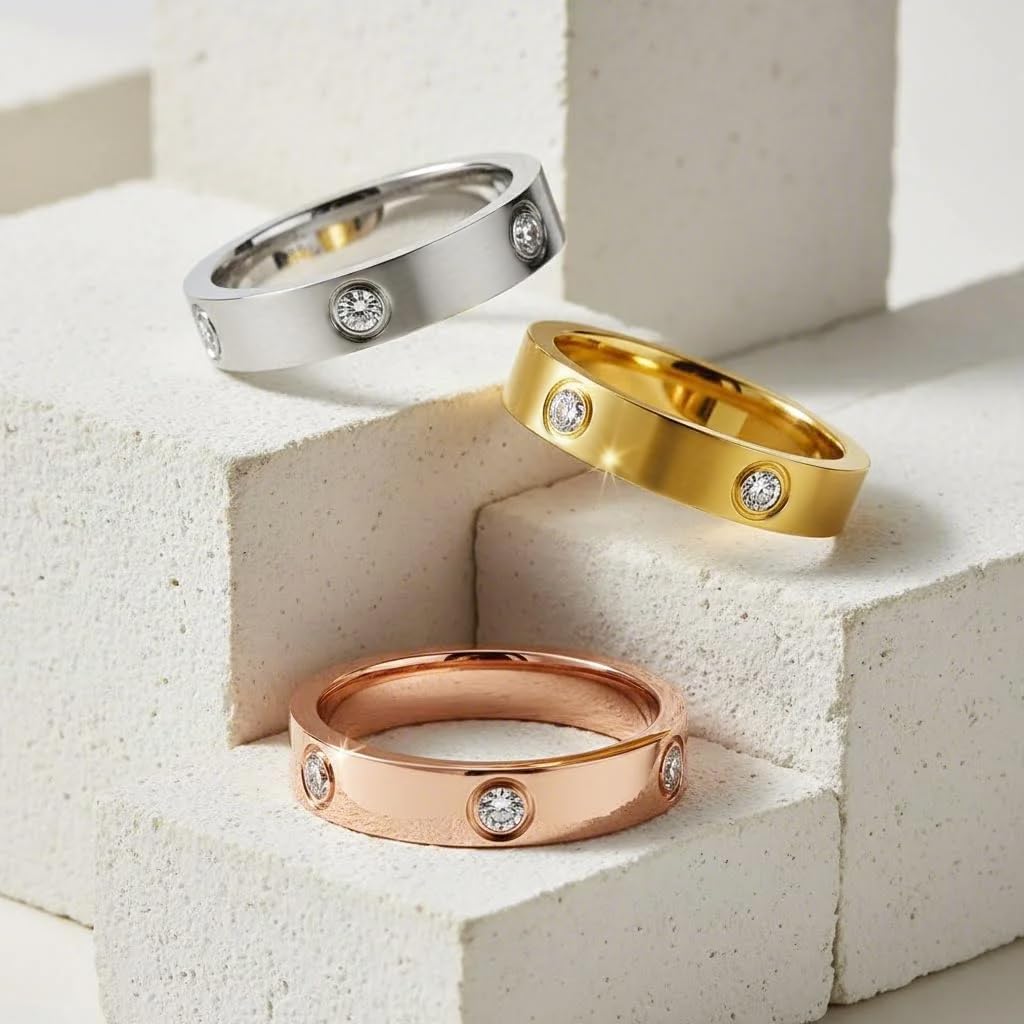 Fullrainbow 18K Gold Plated Rings 3 PCS Gold Love Rings for Women Stainless Steel Friendship Band Wedding Party Trendy Jewelry Gift