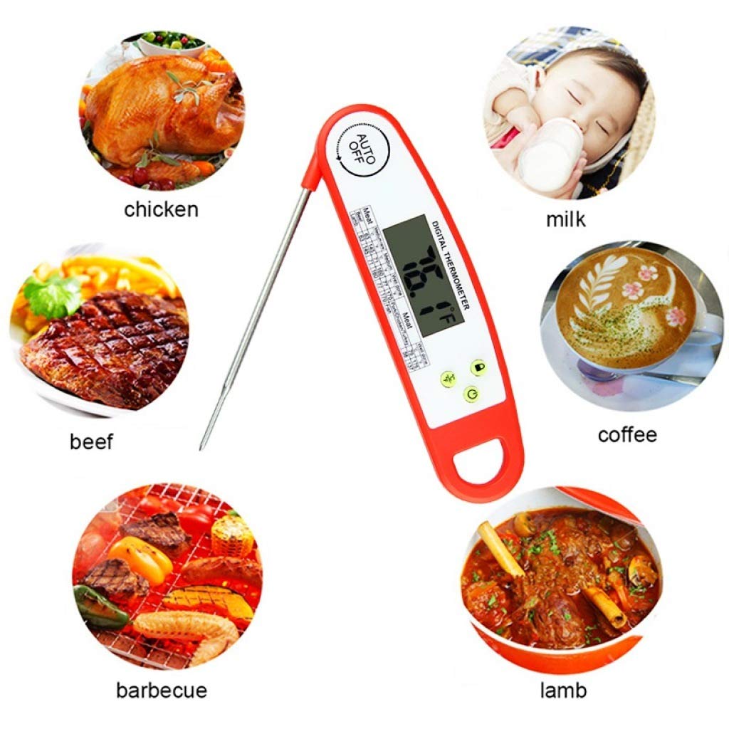Thermomètre à Lecture instantanée, thermomètre numérique étanche pour Cuisson de la Viande/avec sonde Pliable, thermomètre à Viande Barbecue pour Griller, Noir (Noir)