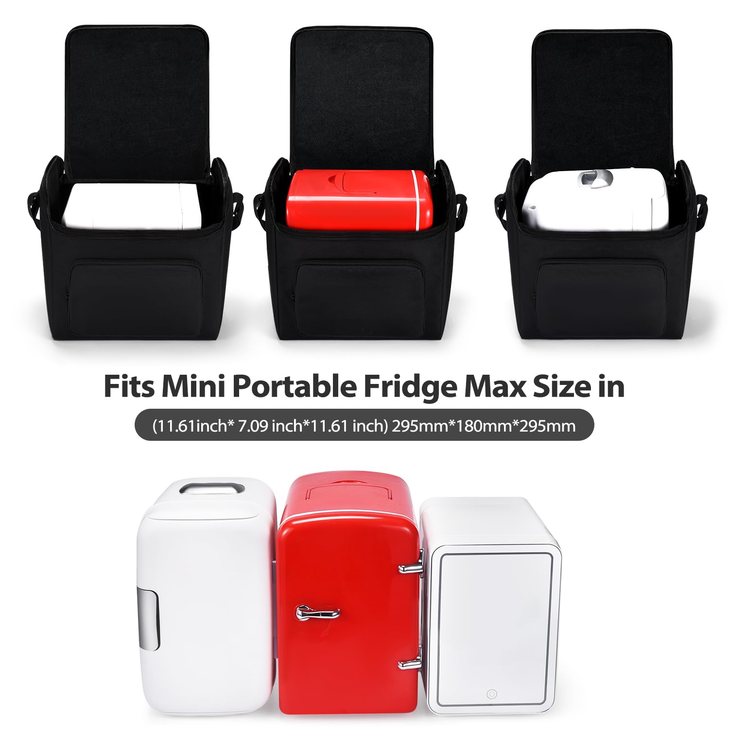 Hzycwgone Mini Fridge Travel Case, 4L/6 Cans Portable Cover Storage Bag for Frigidaire EFMIS129 Compact Refrigerators,for AstroAI Mini Fridge,for Cooluli Mini Fridge,for Skincare Fridge(Black)