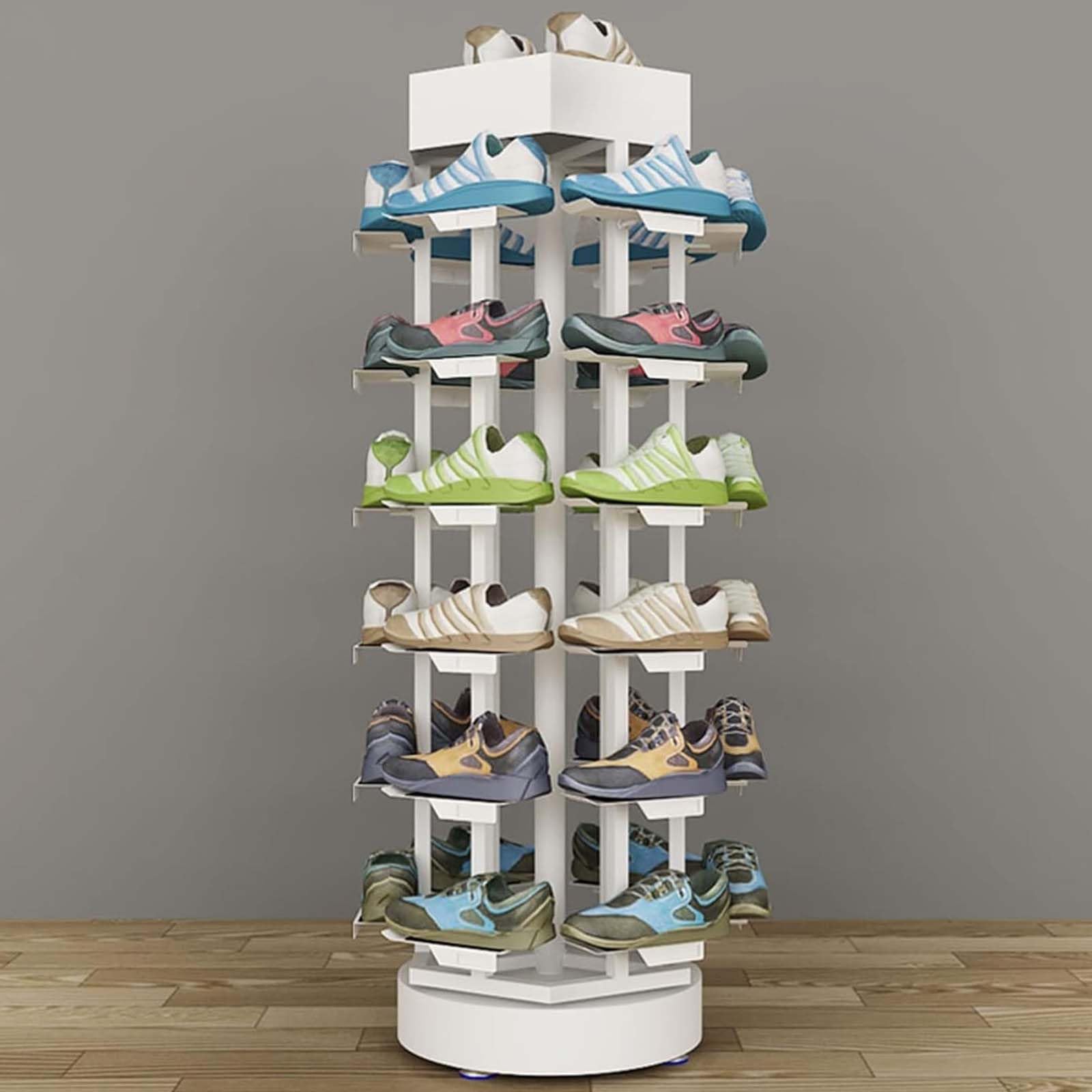 Scarpiera elettrica a torre, espositore girevole in metallo per scarpe da ginnastica, velocità regolabile e rotazione automatica per l'ingresso del negozio, scarpiera