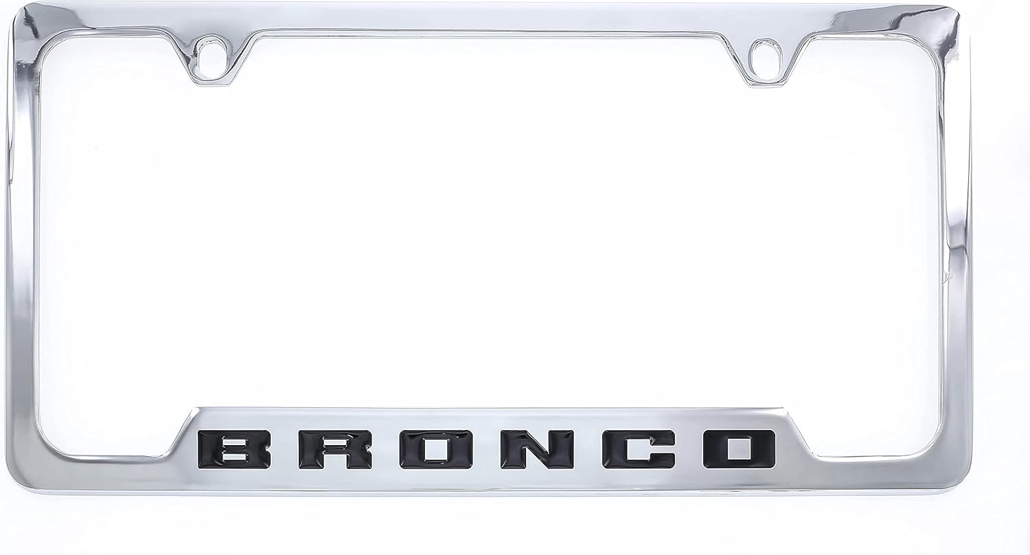 Ford Bronco Metal License Plate Frame Tag Holder - Black with Black