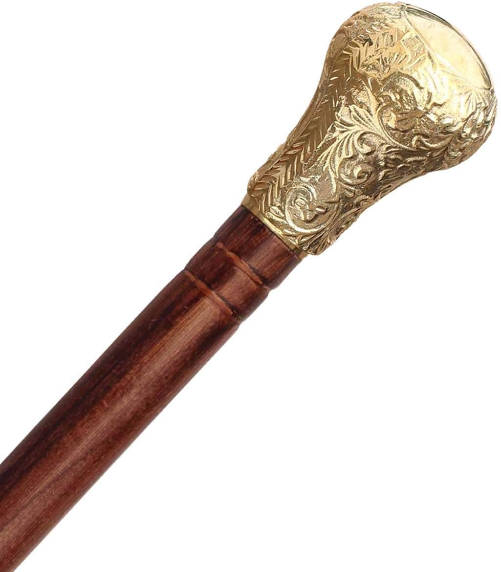 Medieval Replicas Natural Three Fold Wood Walking Stick - 36 Inch Handcrafted Strong Sturdy Wooden Hiking Cane with Brass Handle - Ideal for Men or Women with Active Outdoor Lifestyle