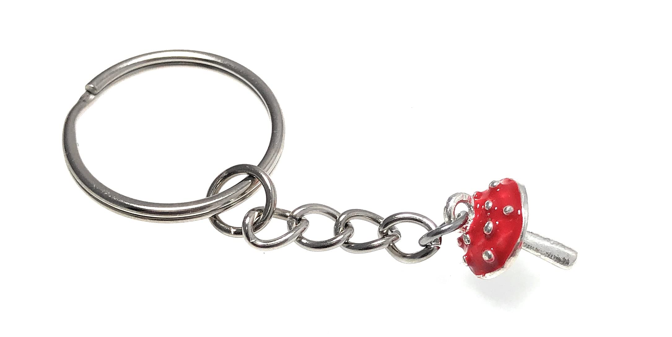 Red Mushroom Toadstool Keyring Key Ring with Enamel Charm and Silver Tone Keychain
