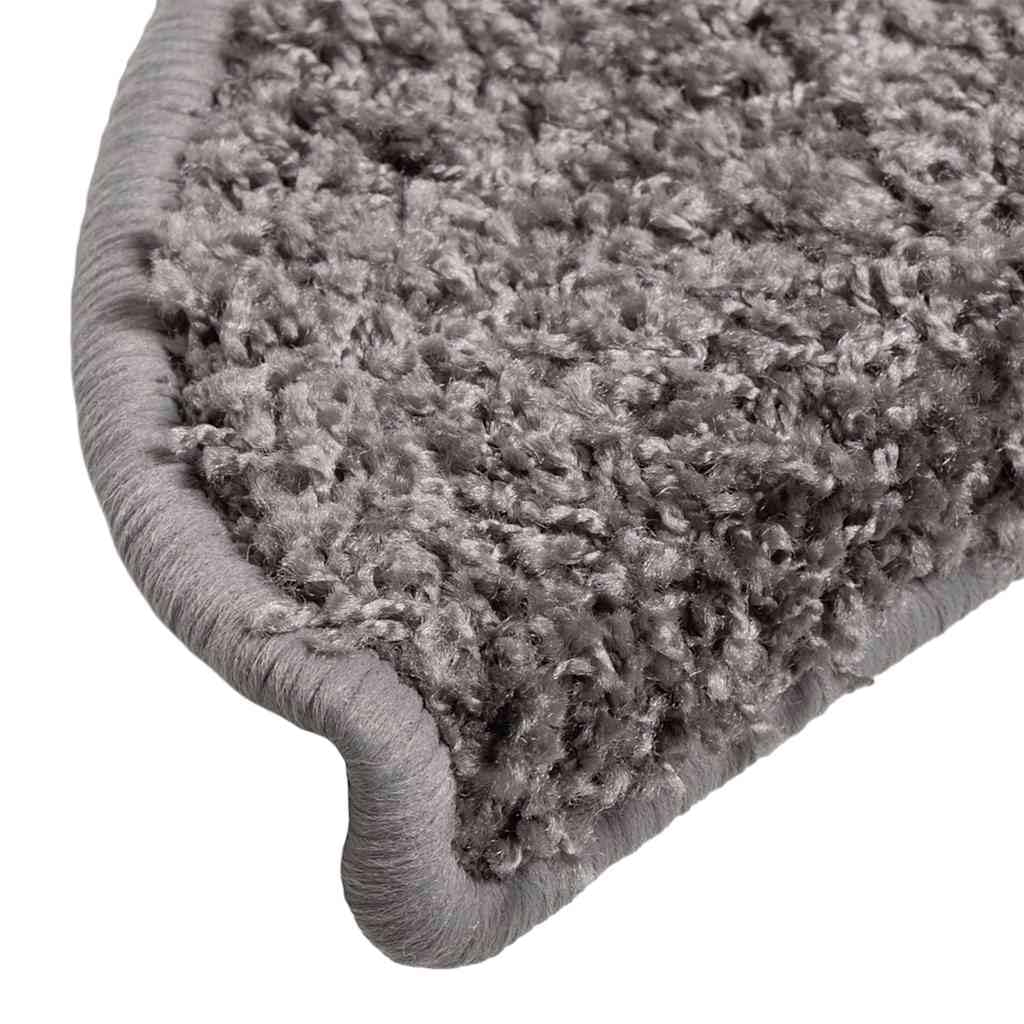 Stufenmatten 30 STK. Grau halbrund 56x17x3 cm aus getuftetem PP mit doppelseitigem Klebeband, rutschfest, selbstklebend, pflegeleicht für Holztreppe, Treppenschoner