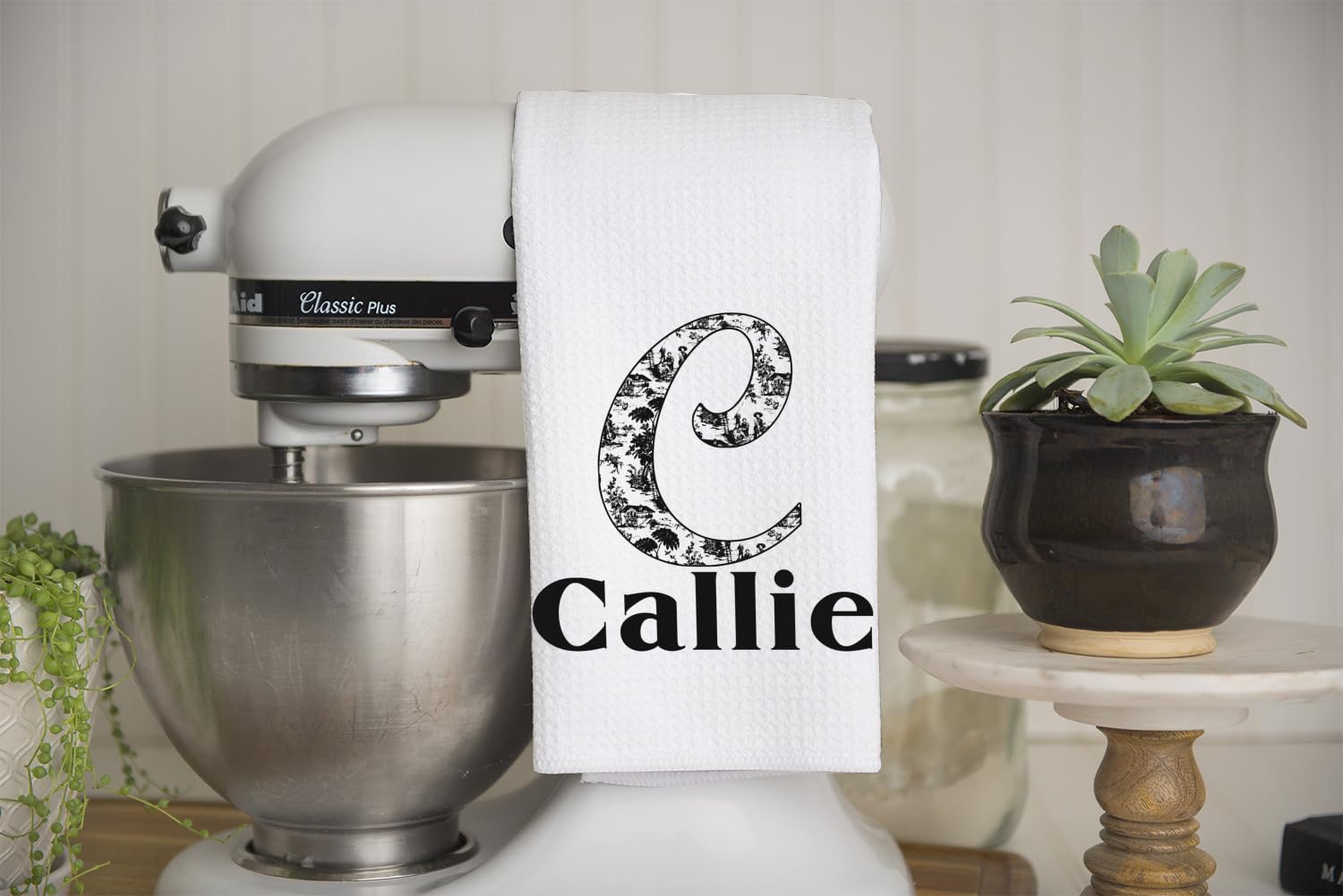 YouCustomizeIt Personalized Toile Kitchen Towel - Waffle Weave - Partial Print