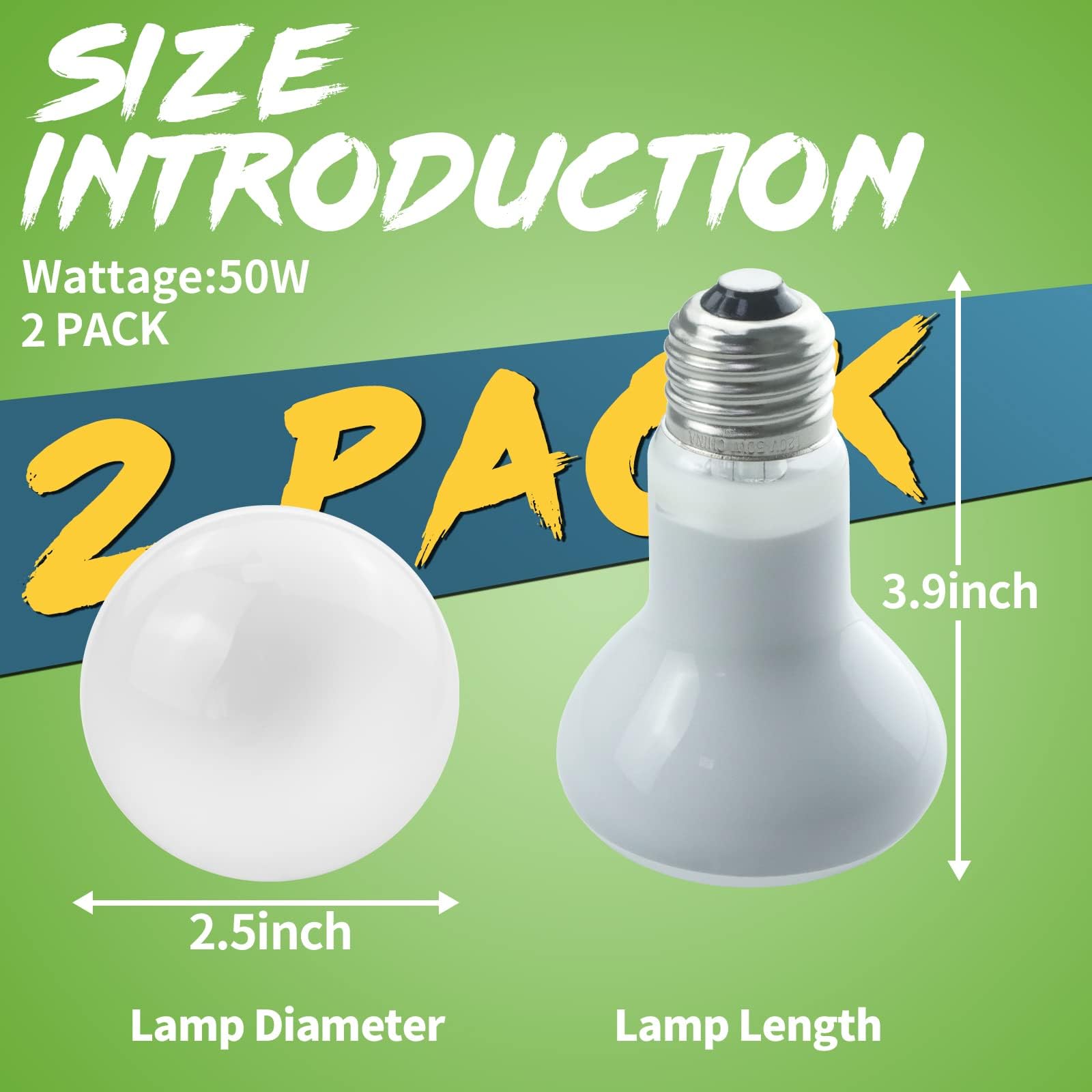 LUCKY HERP Bombilla de calor para reptiles, 2 unidades, 50 W, para tortuga, D3, E27, lámpara para lagarto, serpiente, pollo, perro