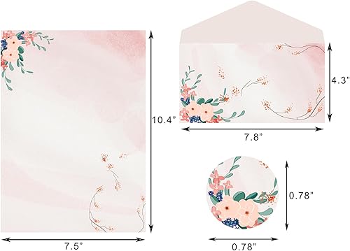 Miniatura 2 de Papel de escritura de papelería con sobres, 4 hojas de papelería decorativas de diferentes estilos, impresión de doble cara, 32 papeles de papelería