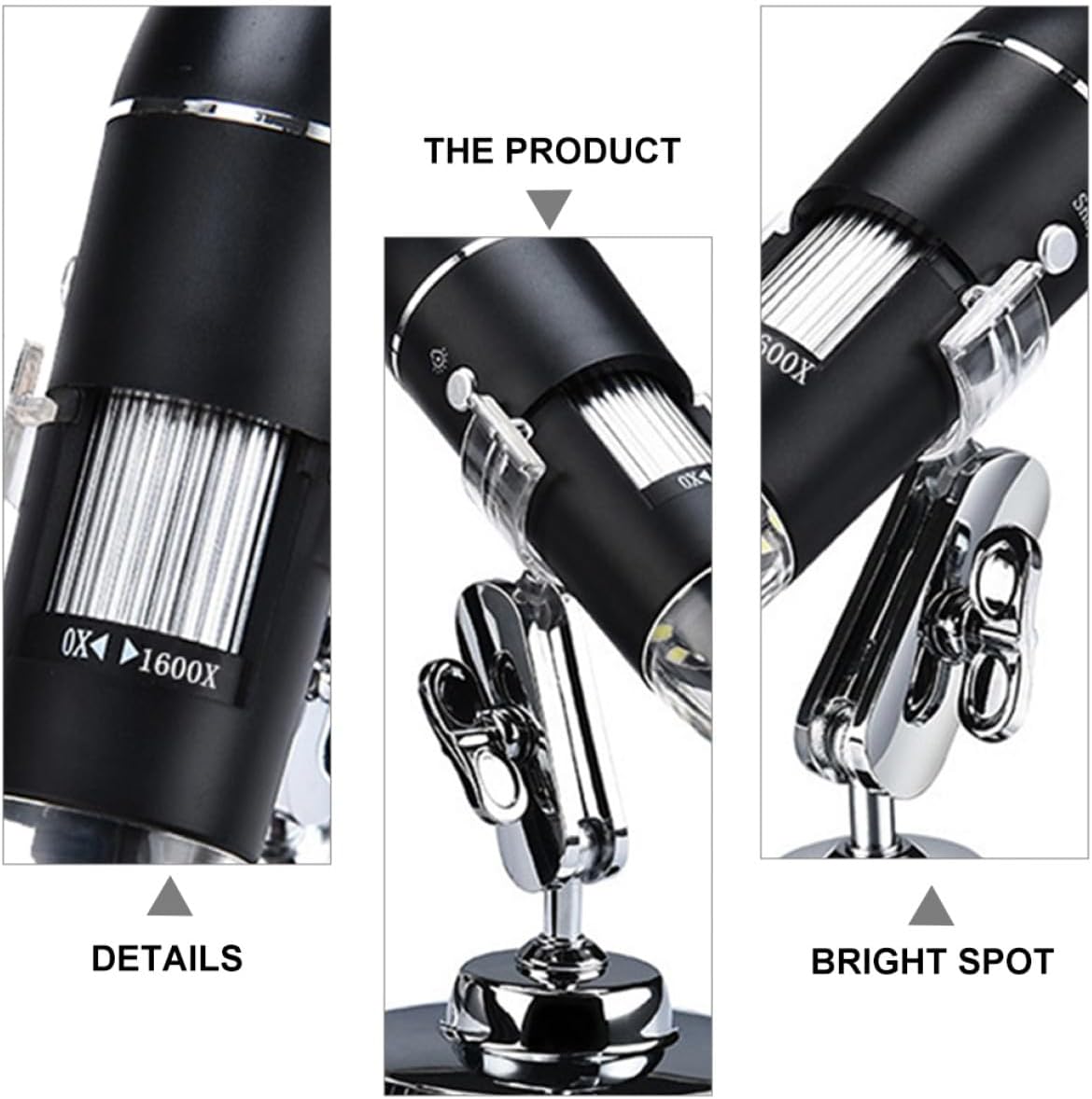 Digital USB Microscope 1600x High-Definition Magnification Electronic Microscope for Household Science Observation with LED Light and Stand Compatible with PC and Laptop