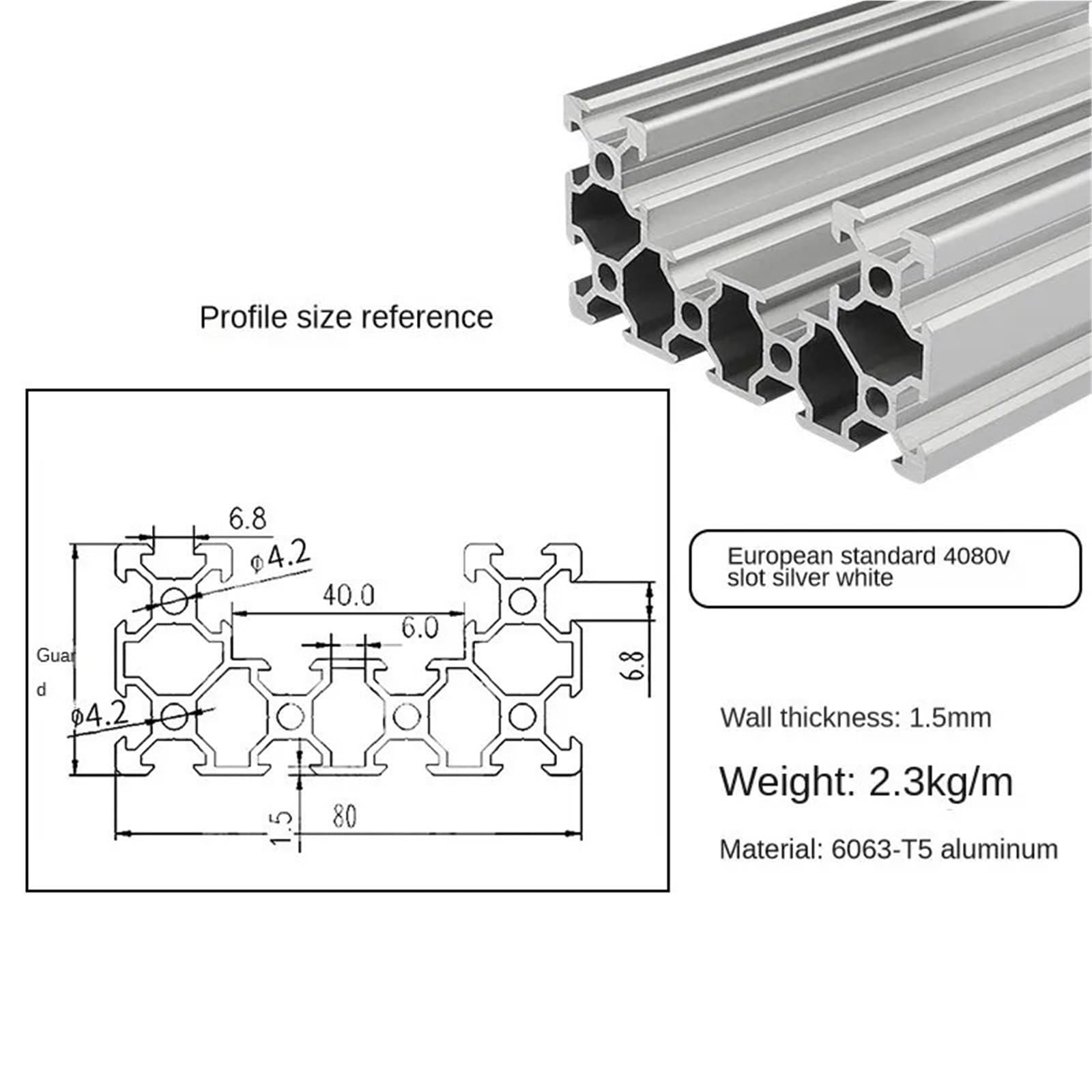 1Pcs 2020 2020N2 2040 2060 2080 20100 4040 4040N2 4080 V Slot Aluminium Profil Eloxiertem Extrudiertem for CNC DIY 3D Drucker(2060V,330mm)