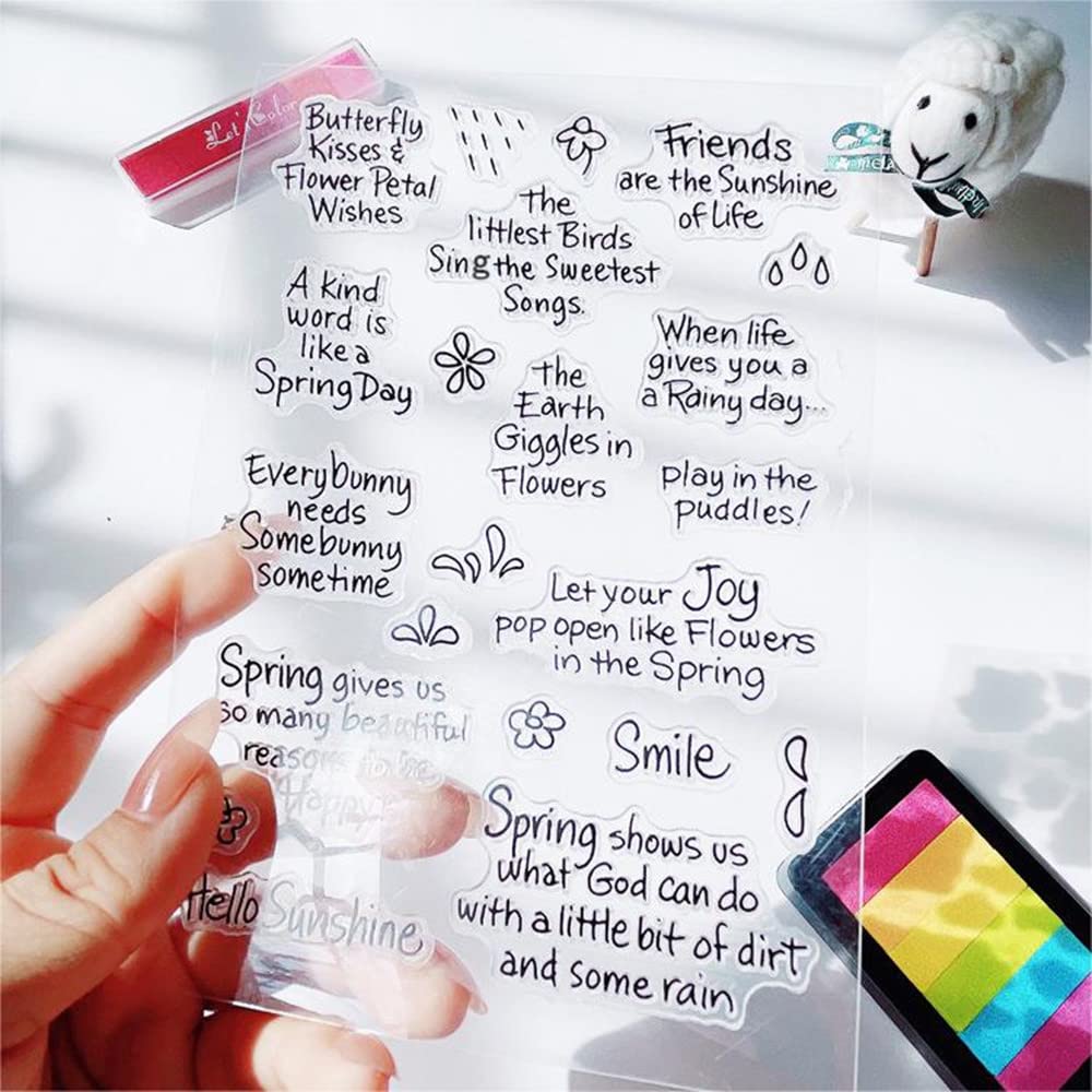 Spring Blessing Statement Words Flower Clear Stamps Transparent Silicone Stamp Album Cards Rubber Stamp for Card Making Decoration and DIY Scrapbooking