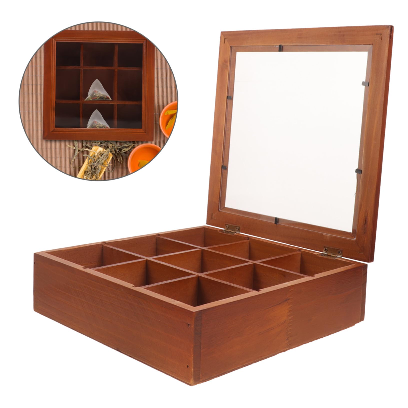 Organizer Teebeutelbox mit 9 Fächern für Tee Kaffee Zuckerpäckchen Transparenter Deckel Multifunktional für Küche Schreibtisch