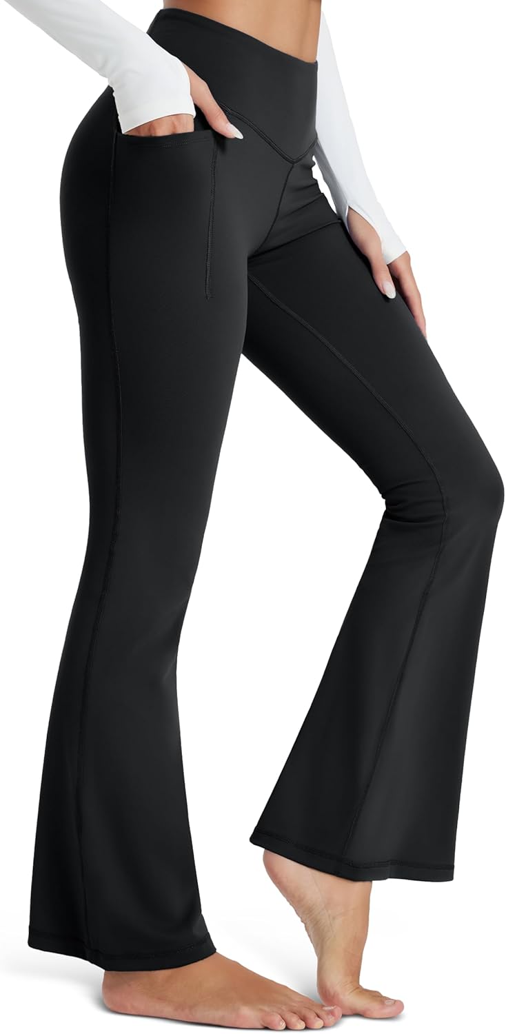 MAGCOMSEN Women's Yoga Pants High Waisted Flare Leggings with Pockets Tummy Control Workout Casual Bell Bottom Pants