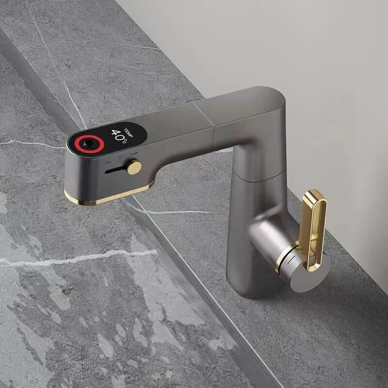 Robinet de lavabo intelligent mitigeur affichage numérique LED eau chaude froide