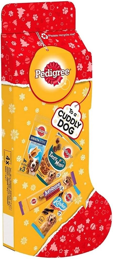 1 x Christmas Dog Stocking with 4 Packs of Treats Ideal