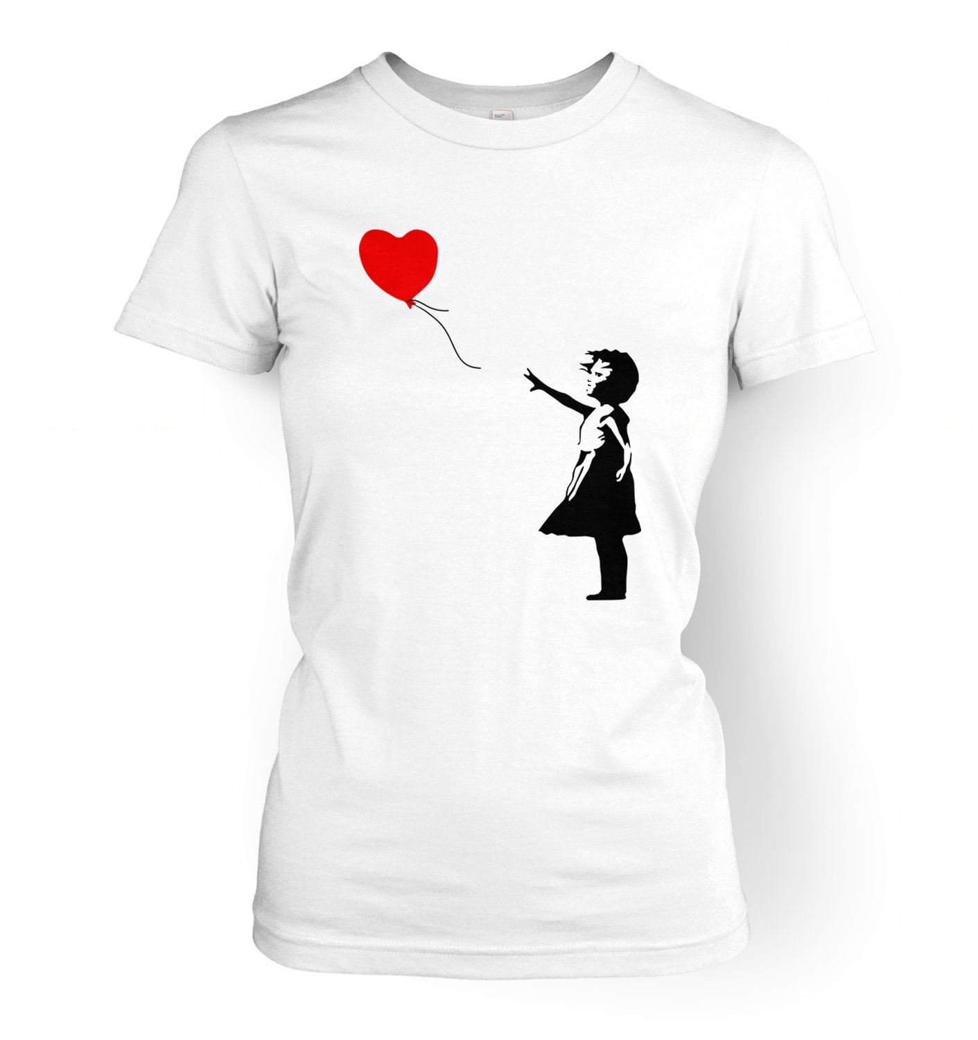 Banksy By Big Mouth Girls White Banksy Heart Balloon Women's T-Shirt - Medium (Approx Size 10)
