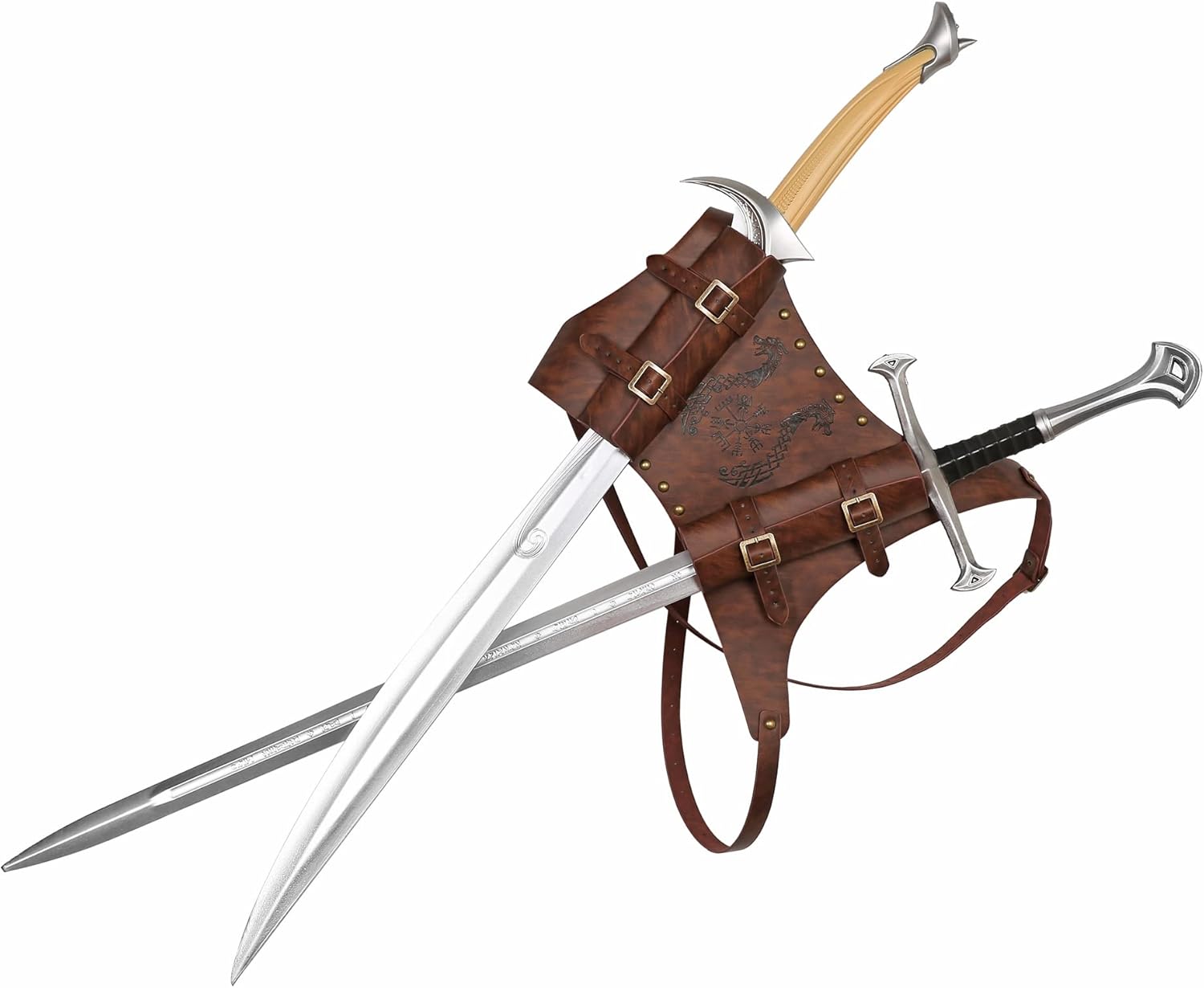 HZMAN Medieval Viking Totem Sword Frog Adjustable PU Leather Double Sword Strap Cosplay Renaissance LARP