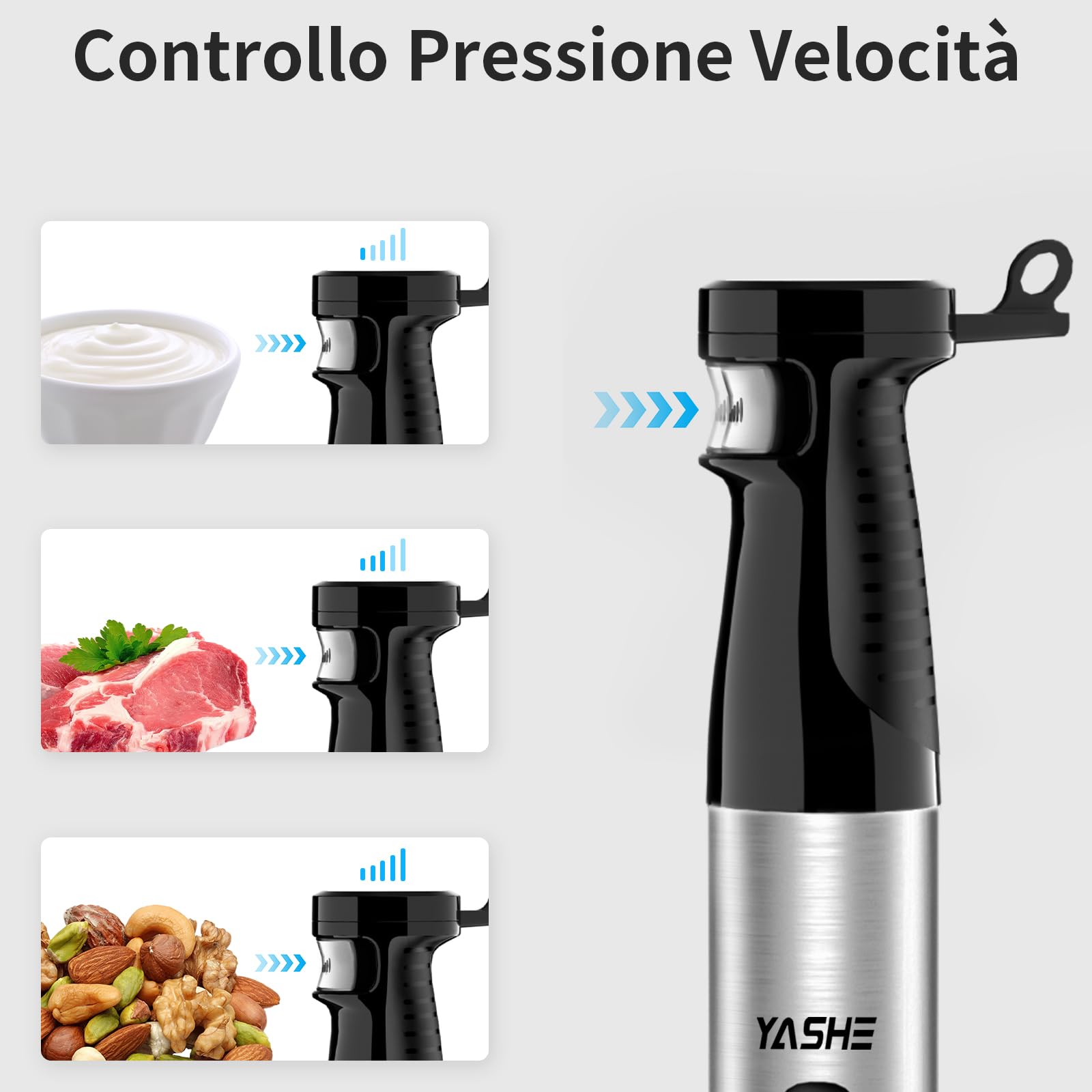 Frullatore a Immersione 5 in 1, Frullatore Elettrico 1000W, Velocità Regolabile Continuamente, Set Frullatore in Acciaio Inossidabile con Tritatutto da 500ml, Bicchiere Graduato, Frusta e Montalatte