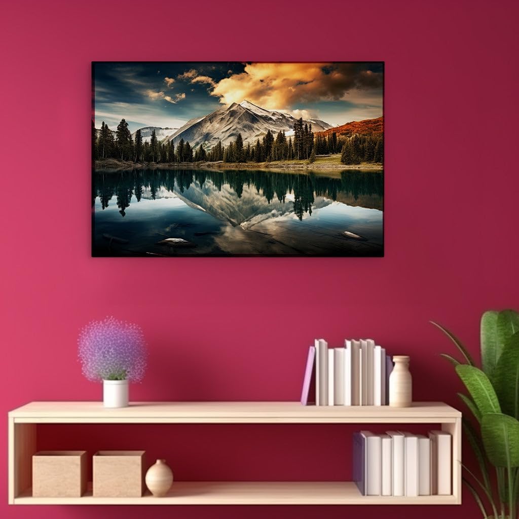 Canvas for Living room. Reflective Serenity: A Journey into Nature's Peaceful Embrace, 27 x 18 inch Canvas Wall Art - Ready to Hang - 69x46 cm (27x18 inch)