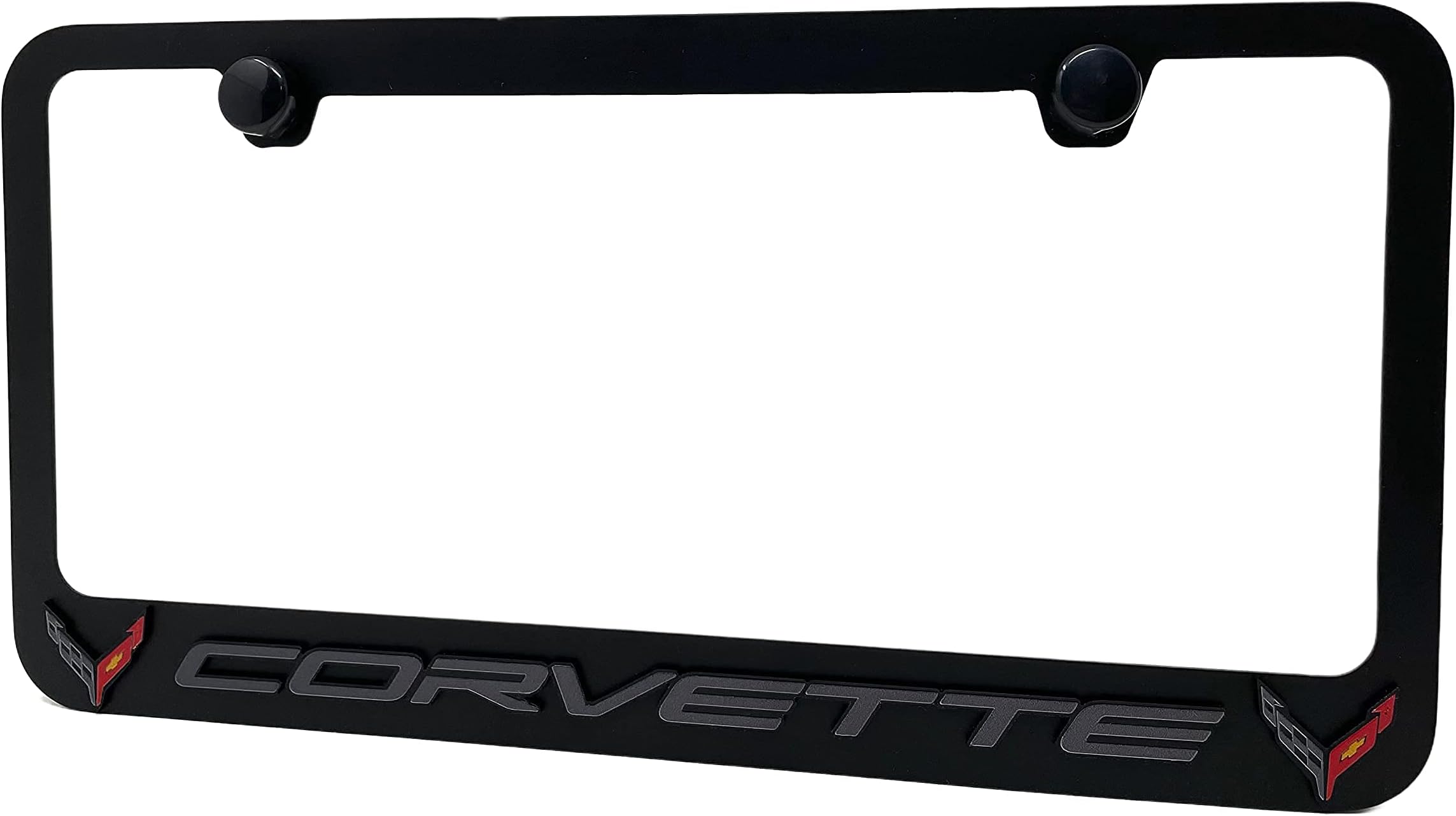 C8 Corvette License Plate Frame - Black with C8 Crossed Flags Logo for 2020-2023 Stingray, Z51, Z06 Corvettes