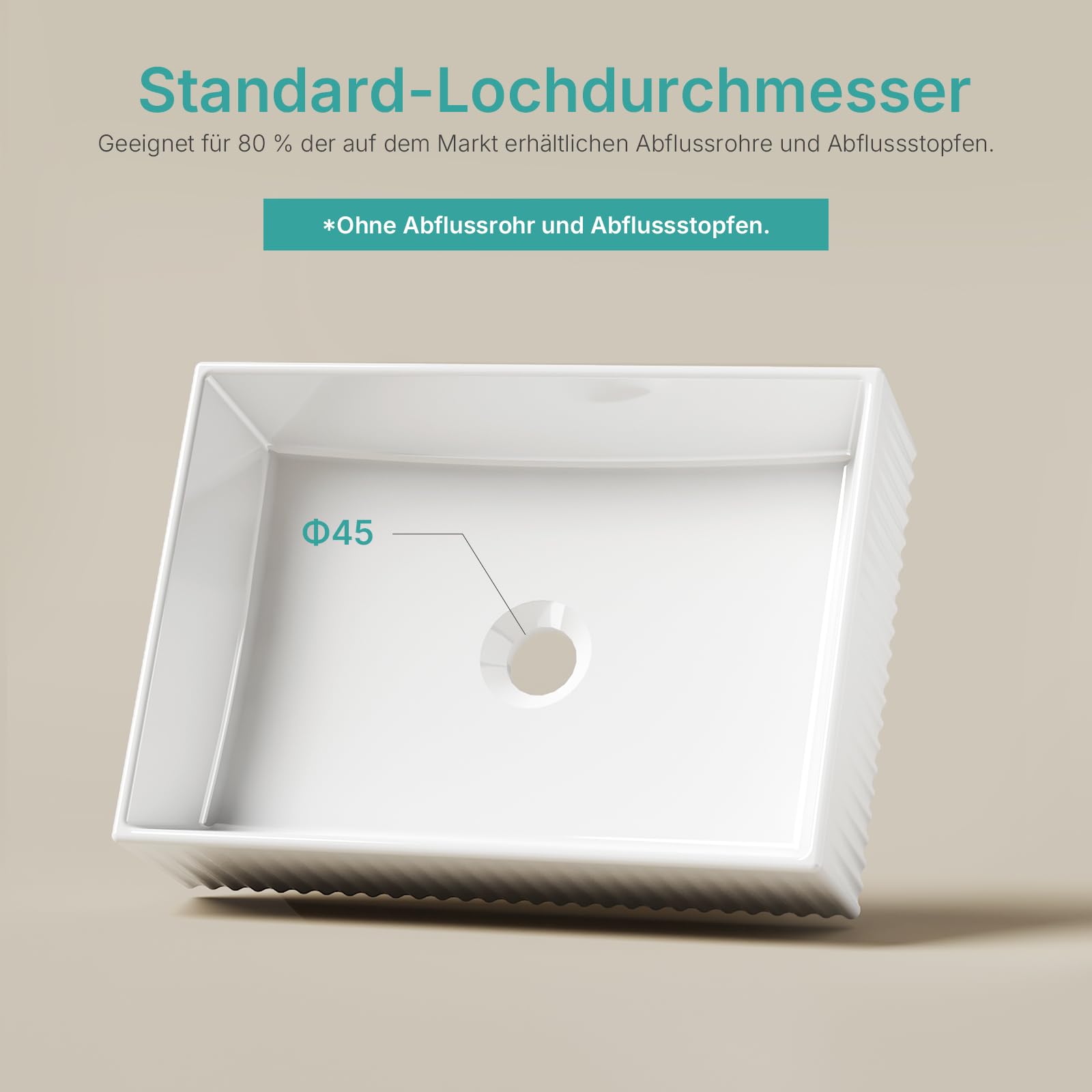 EMKE Lavabo à Poser rectangulaire 45,0 × 32,0 × 11,0 cm – Lavabo en céramique pour WC d'invités et Salle de Bain sans Trou de Robinet, Blanc (Angle Droit)