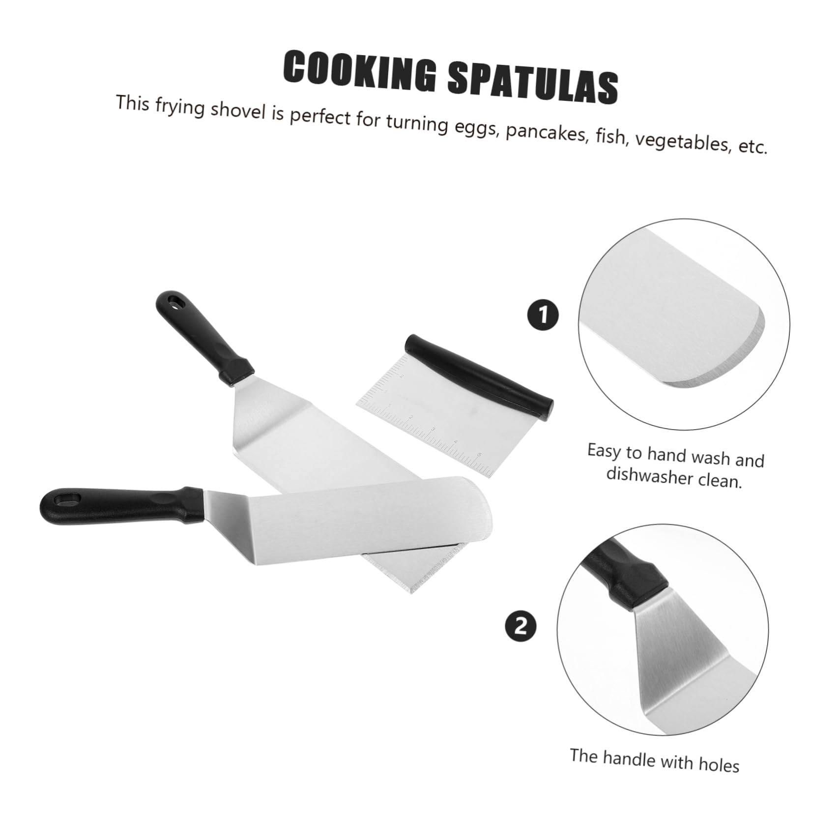 COLLBATH Spatule Cuisine Ustensile de Cuisson en Acier Inoxydable Poignée en Pp 3 Pièces pour Retourner et Remuer, pour Barbecue et Plancha