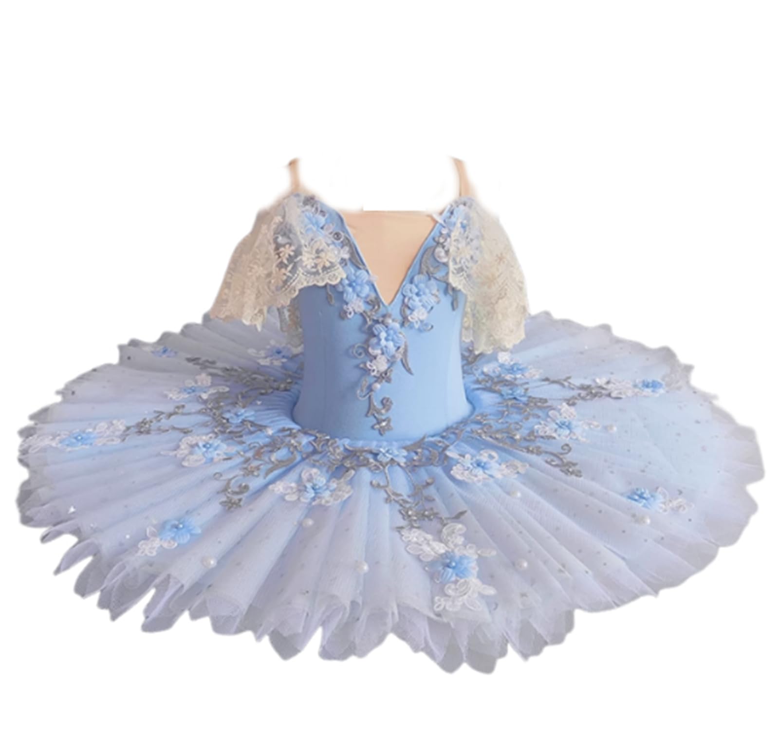 EFLALYHG Vestito da tutù da Balletto Professionale per Bambine con Fiori Piatto da Principessa, Pancake Lago dei cigni Ballerina Costume da Competizione di Danza da palcoscenico