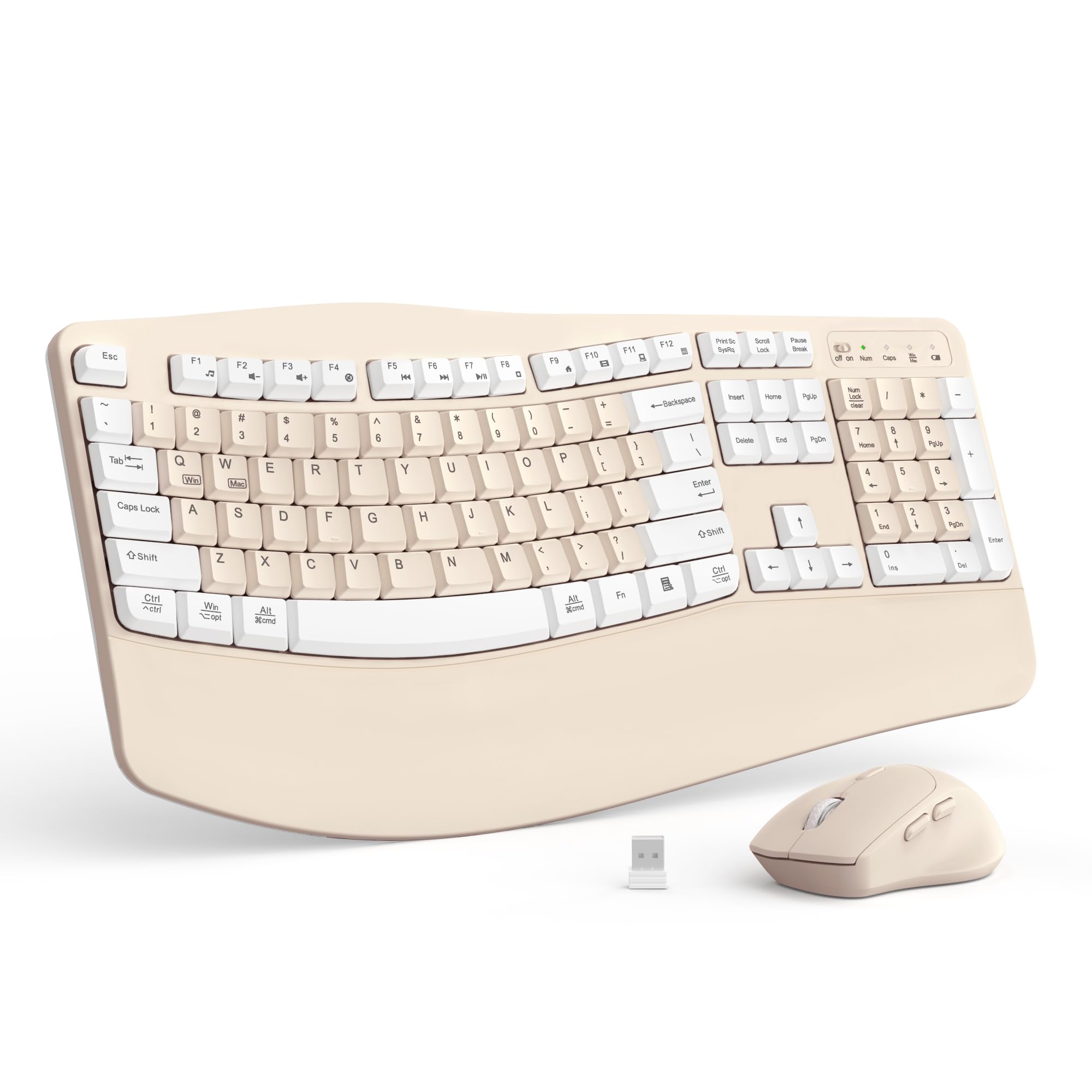 Wireless Keyboard and Mouse Combo, 2.4G Ergonomic Wave Keys (Latte-A) | 2.4G Full Size Co…