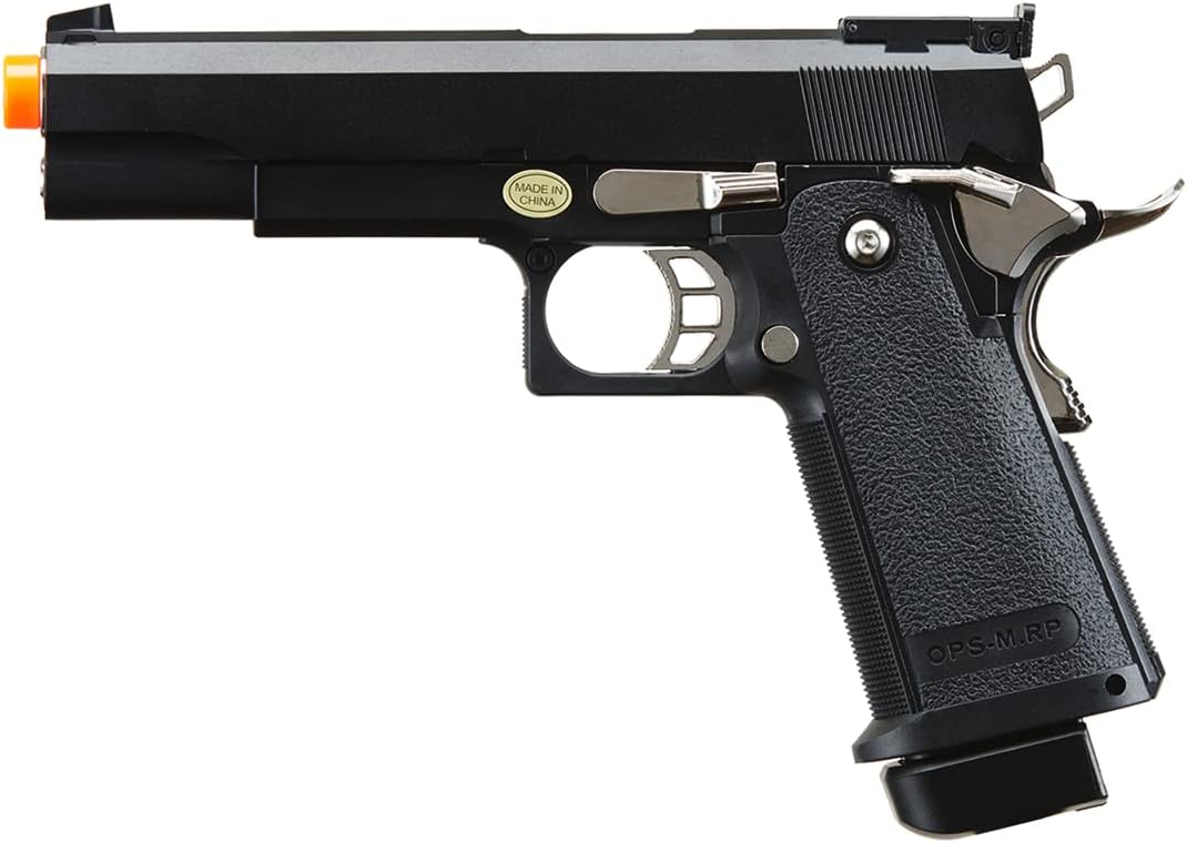 GoldenBall & Eagle Steel 1911 OPS-MRP Hi-Capa 5.1 Gas Blowback Airsoft Pistol with Case & Extra Magazine (9''/Black)