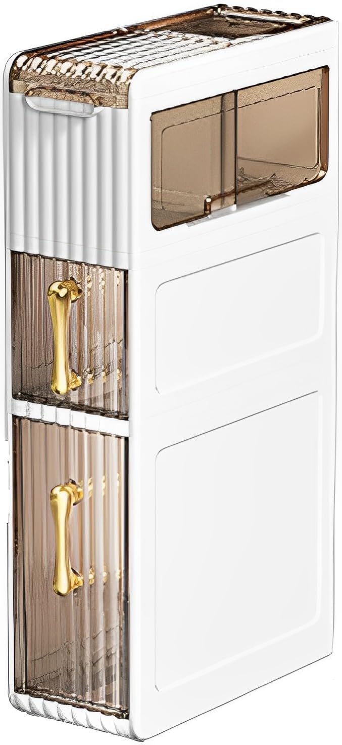 Narrow Bathroom Storage Cabinet for Small Spaces, Waterproof Toilet Paper Storage Organizer, Mobile Shelving Unit Organizer for Toilet Paper, Books, Shampoo, Medicine, White ()