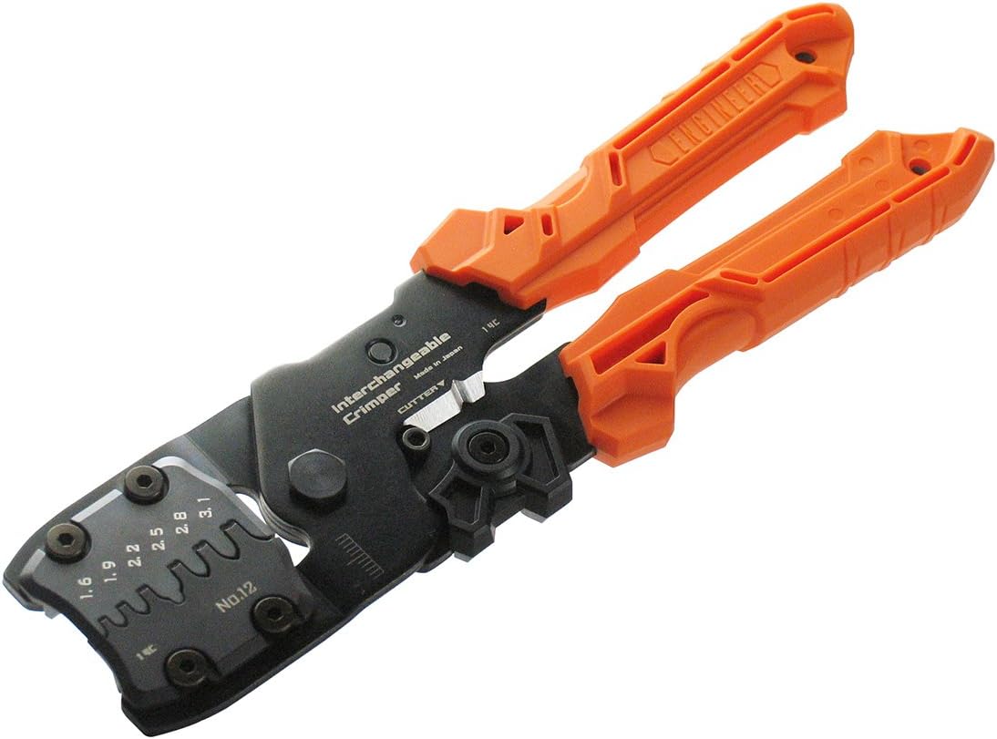 Precision Universal Crimping Tool with Inter-Changeable die Plates (Size M) Handy Crimp Tool. Made in Japan. ENGINEER pad-12