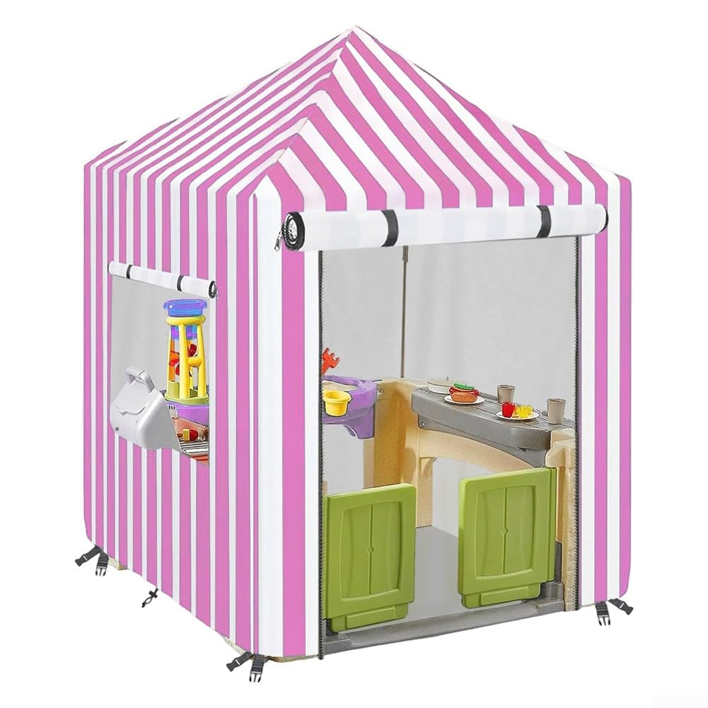 Outdoor-Spielhaus-Abdeckung aus Holz für Sonnenschutz und Regenbeständigkeit, aus 210D Oxford-Gewebe mit Silberbeschichtung, 152 x 142 x 142 cm, Blau, Gelb, Rosa, Grün (Rosa)