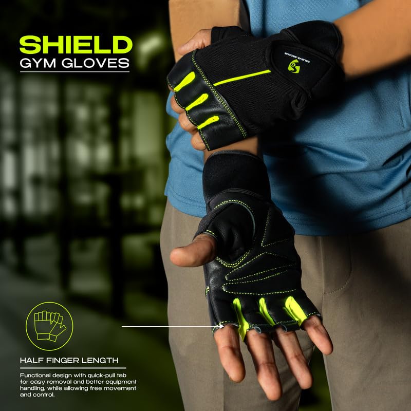 Image of SG Shield Weightlifting Gloves | Gym Gloves with Soft Grip & Anti-Slip Palm | Half Finger Fitness Gloves for Men & Women, Breathable Workout Gloves for Training & Sports