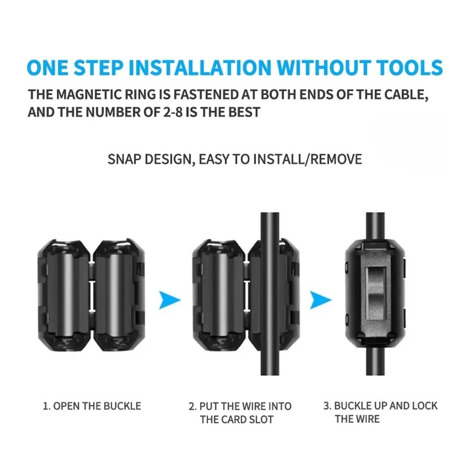 Filtro antirumore cavo EMI con perline di ferrite a scatto ID3.5/5/7/9/11/13/15mm 20 pezzi | Riduce le interferenze del segnale Design con blocco a scatto for cavi rotondi(5MM-ui1000)