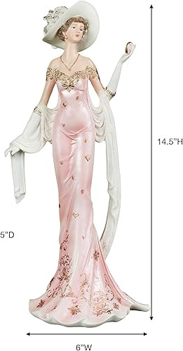 Miniatura 3 de Miss Madelyn - Figura elegante para dama, rosa pastel suave, vestido fluido, envoltura de marfil, sombrero y guantes largos en un aspecto glamoroso,