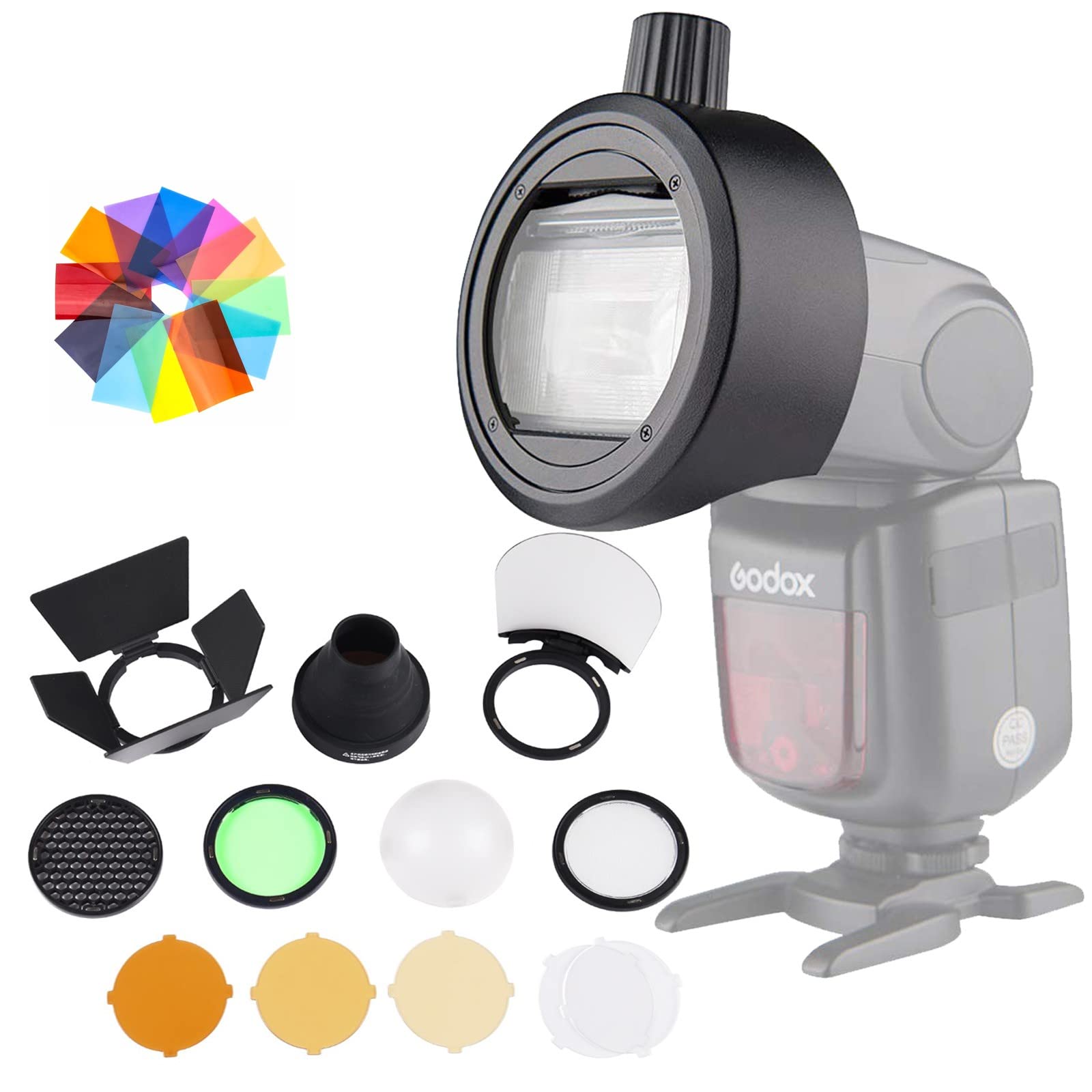 Godox Flash Diffuser AK-R1 & S-R1 Light Softbox Speedlite Flash Accessories Kit with Universal Mount Adapter for Canon, for Nikon, for Sony, for Godox Speedlight, and YONGNUO Speedlite w/Color Filters