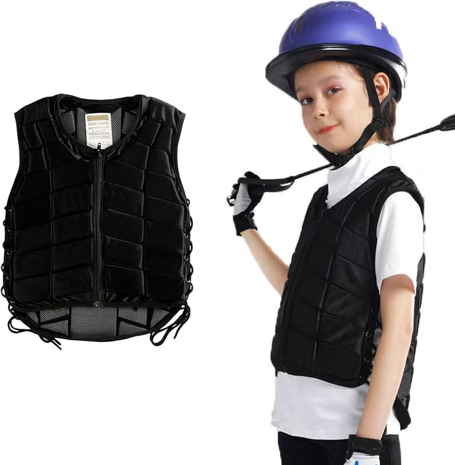 Equestrians Protective Vest Protective Shock Absorption Armors Equestrians Vest with Zipper Adjustable Strap Horse Riding Training Waistcoat