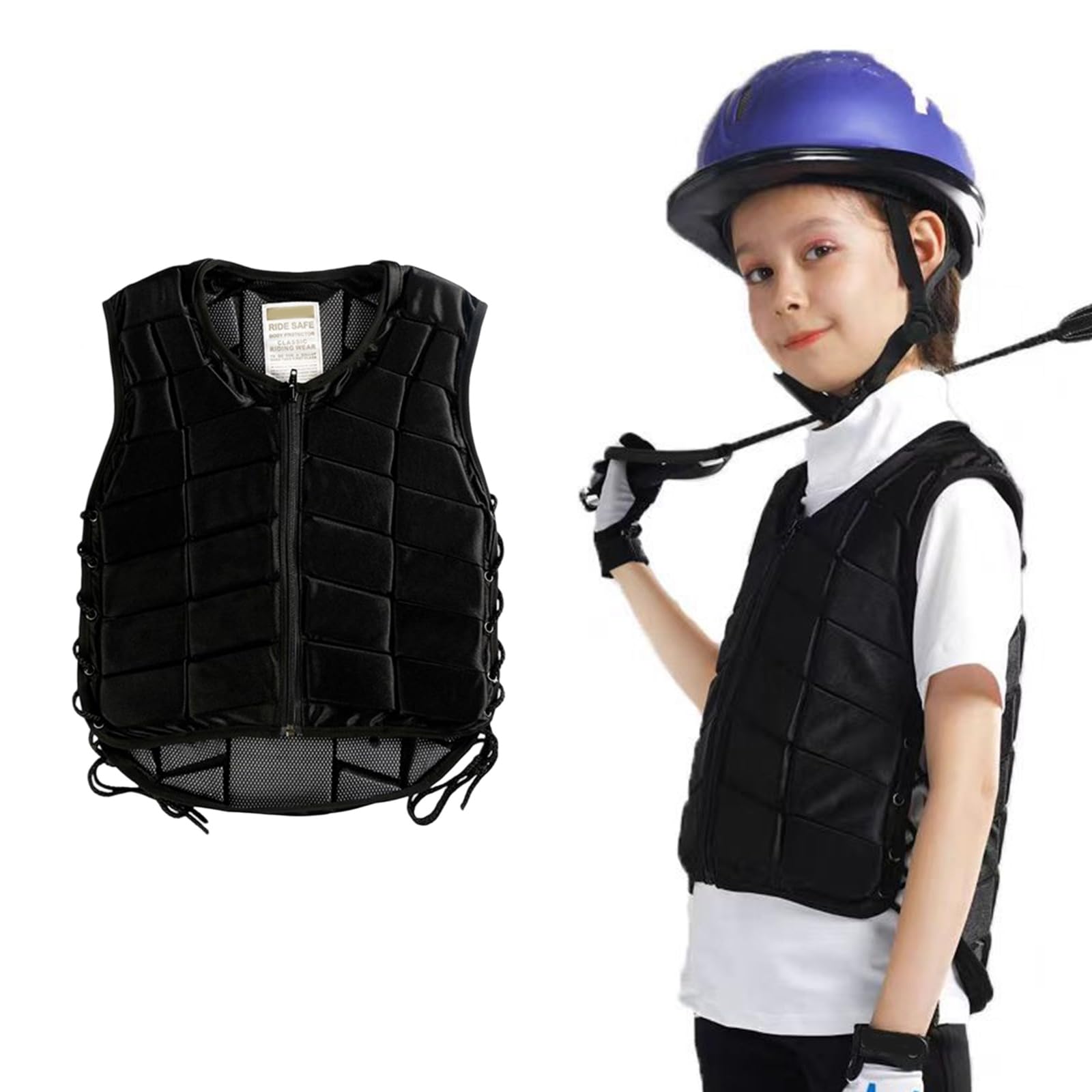 Chaleco de equitación transpirable para niños, con protección de absorción de golpes, con cremallera, para equitación, entrenamiento de equitación