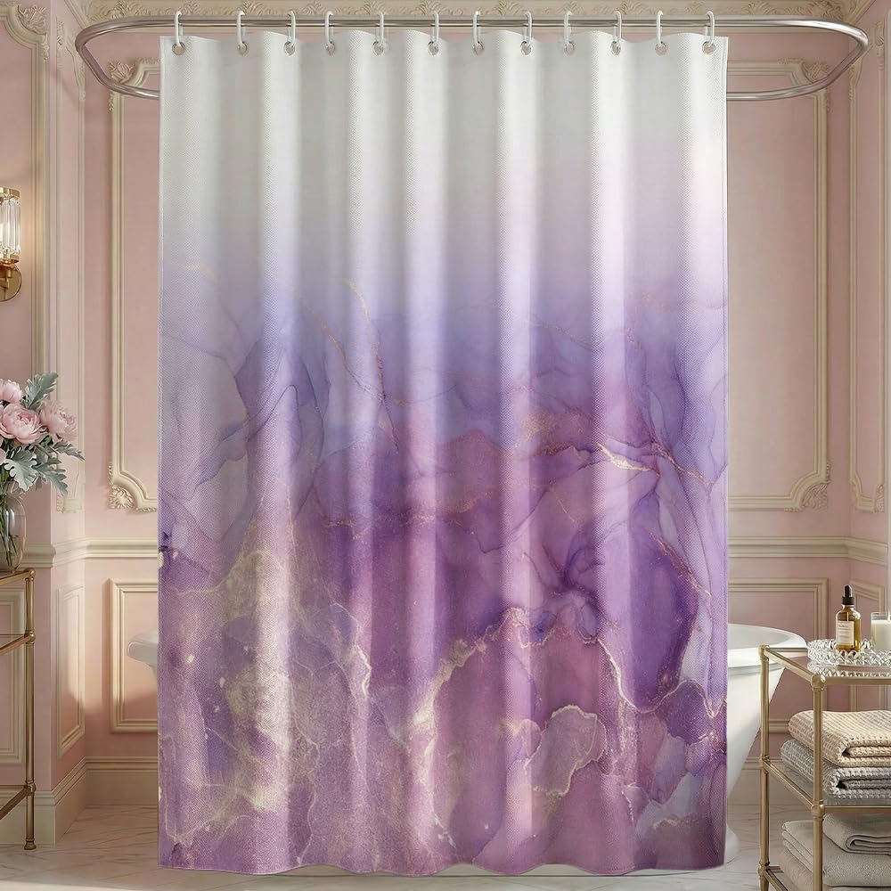 Rohxyzo Purple Gradient Abstract Shower Curtain, Modern Ink Art Polyester Fabric Shower Curtain for Bathroom, Wet Room Shower Curtain 180 x 180 cm, Washable Bathroom Decor Set with 12 Hooks
