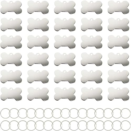 30 unidades de etiqueta de identificación de mascotas con forma de hueso de 1.496 pulgadas (1.496 in) de aluminio personalizada en blanco etiqueta