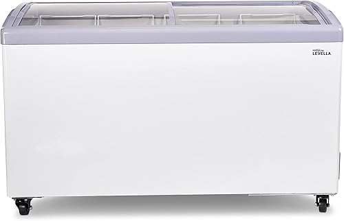 Premium Levella - Congelador de pecho de 9.5 pies cúbicos con tapa de vidrio curvada en color blanco
