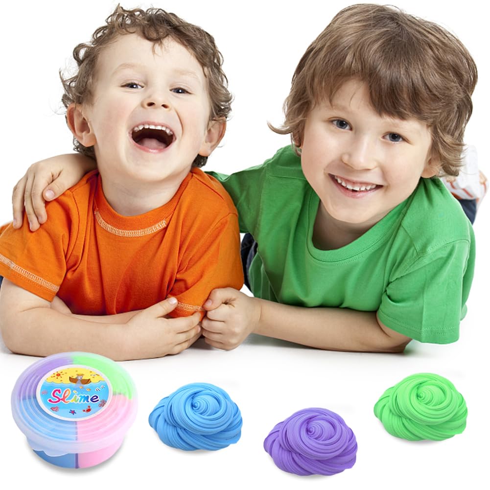 4 Colors Fluffy Cloud Butter Cake Slime, Super Soft & Non-Sticky Fluffy Cloud Slime Green, Blue, Purple & Pink, DIY Toy Gifts for Kids - Image 3