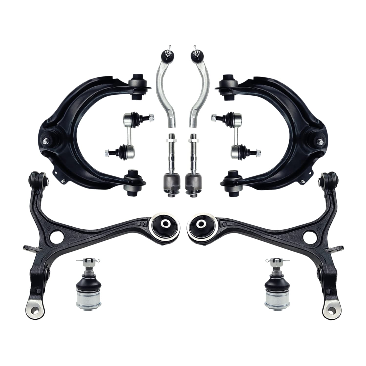 HAWK BROTHER Suspension Kit, Front Lower Upper Control Arm With Ball Joint Sway Bar Inner Outer Tie Rod Replacement For 2003-2007 Honda, 2004-2008