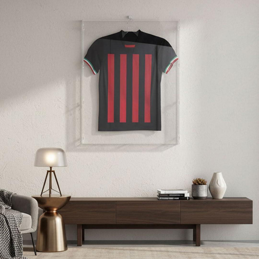 Teca per Maglietta da Calcio con Appendino | Realizzata in acrilico con altezza 90 cm, larghezza 75 cm e profondità 5,5 cm | Ideale come quadro per maglietta da calcio | Made in Italy (da muro)