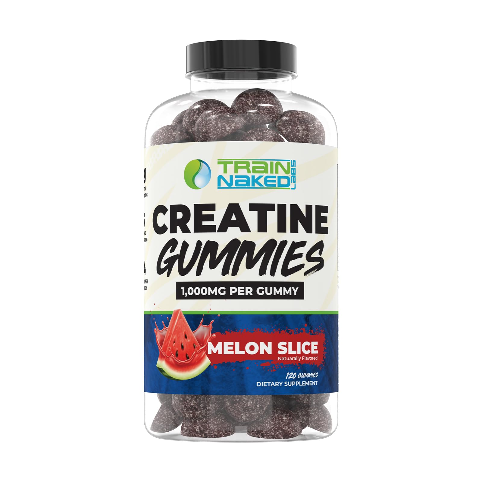 Train Naked Labs Creatina em Gomas, 5 g por porção, sabor Melon Slice, 120 gomas