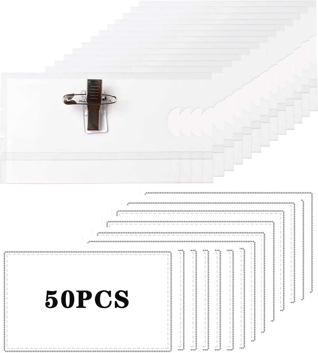 50Pcs Name Badges with Clip and Pin, Clear Name Badge Holders