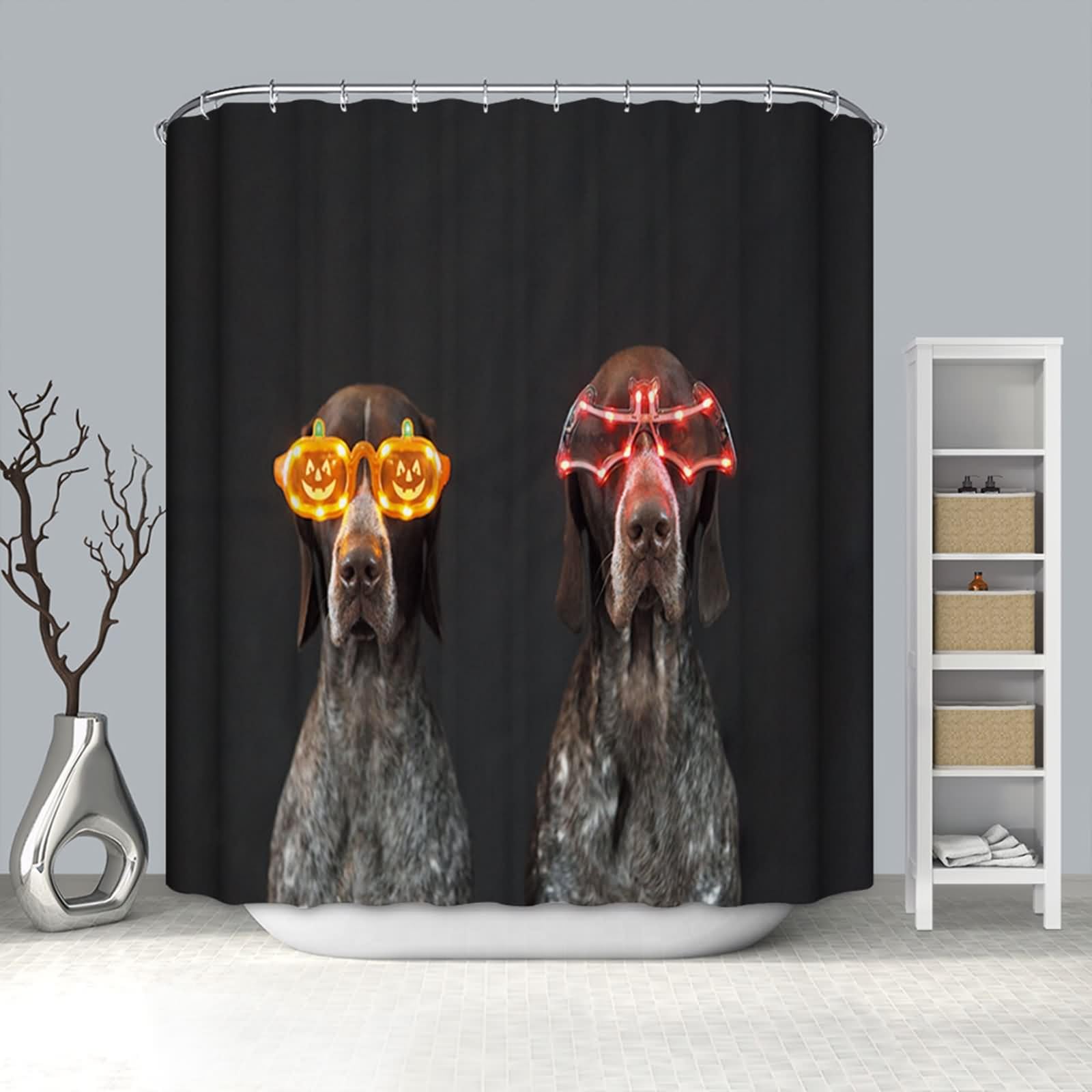 Rideau douche avec anneaux intégrés noir tissu anti moisissure 220x180