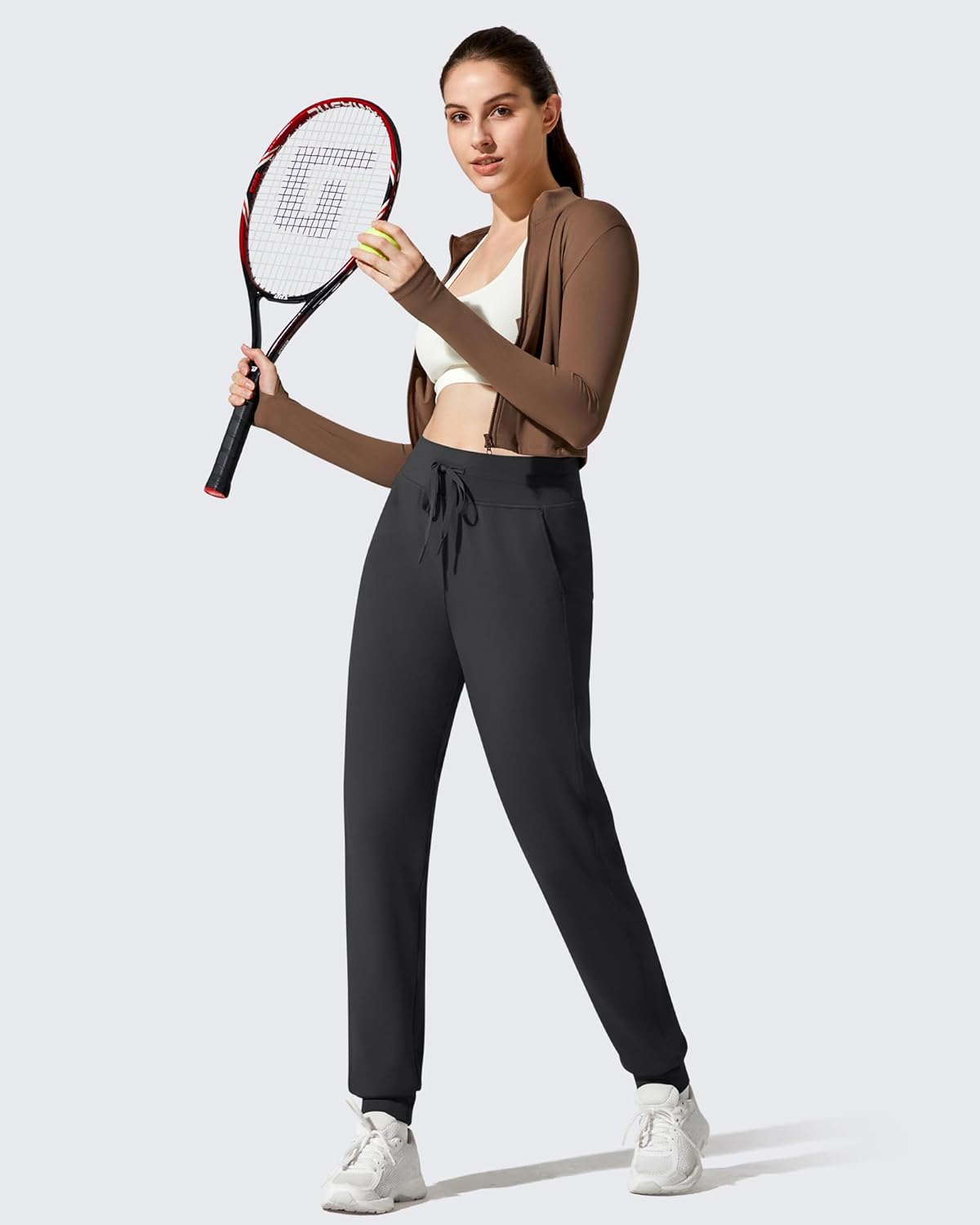 G4Free Barefeel Women's Fleece Lined Yoga Pants Tapered Leg Drawstring Joggers with Pockets Thermal Workout