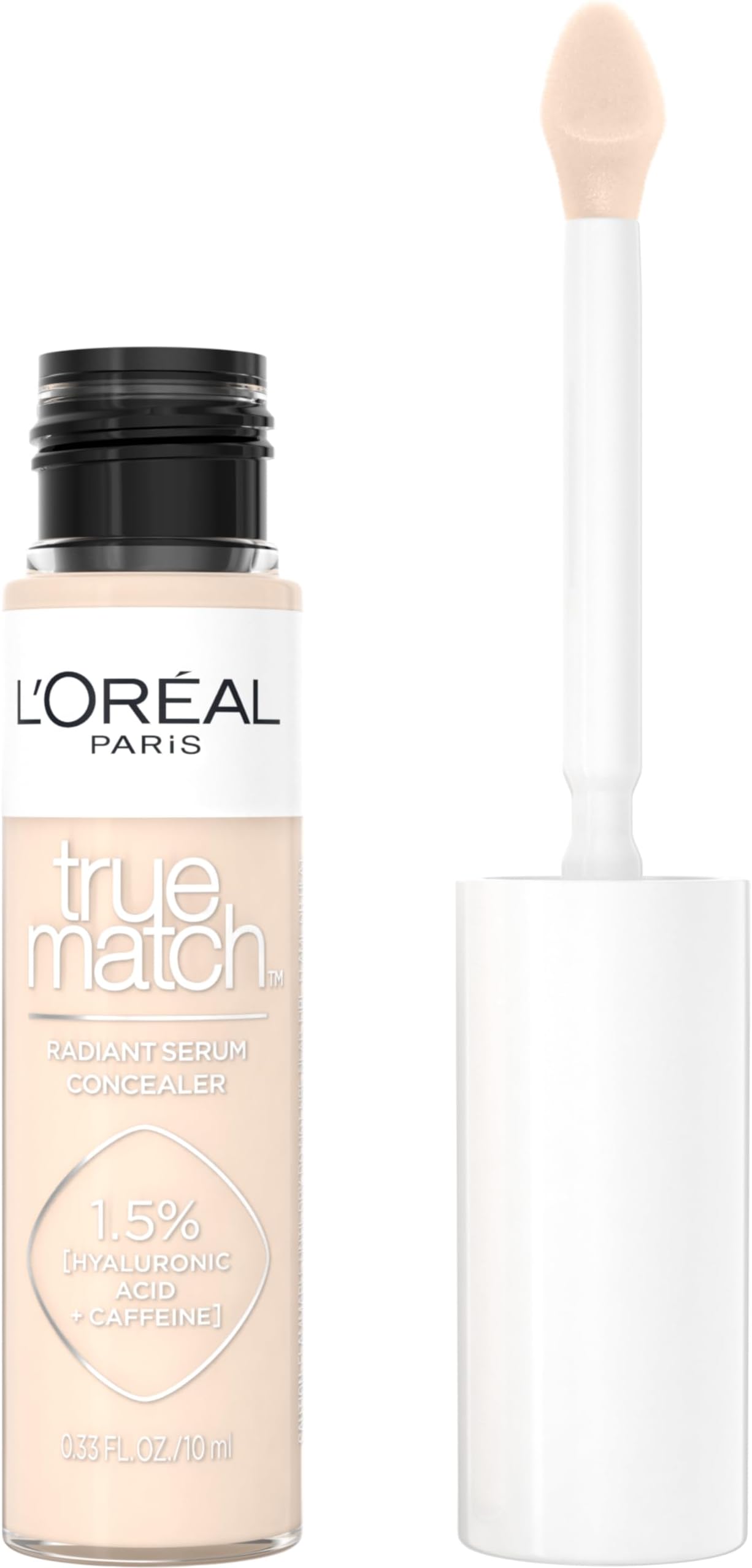 True Match Radiant Serum Concealer, Brightening Under Eye Concealer Make Up with 1.5% Hyaluronic Acid and Caffeine, C1, 0.33 Oz