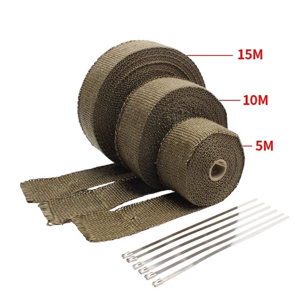 Benda Termica Per Scarico Marmitta 5/10/15/20M Nastro Termico di Scarico Moto Wrap Collettore Isolamento Rotolo Resistente Con Lacci In Acciaio(2.5x20m titanium)